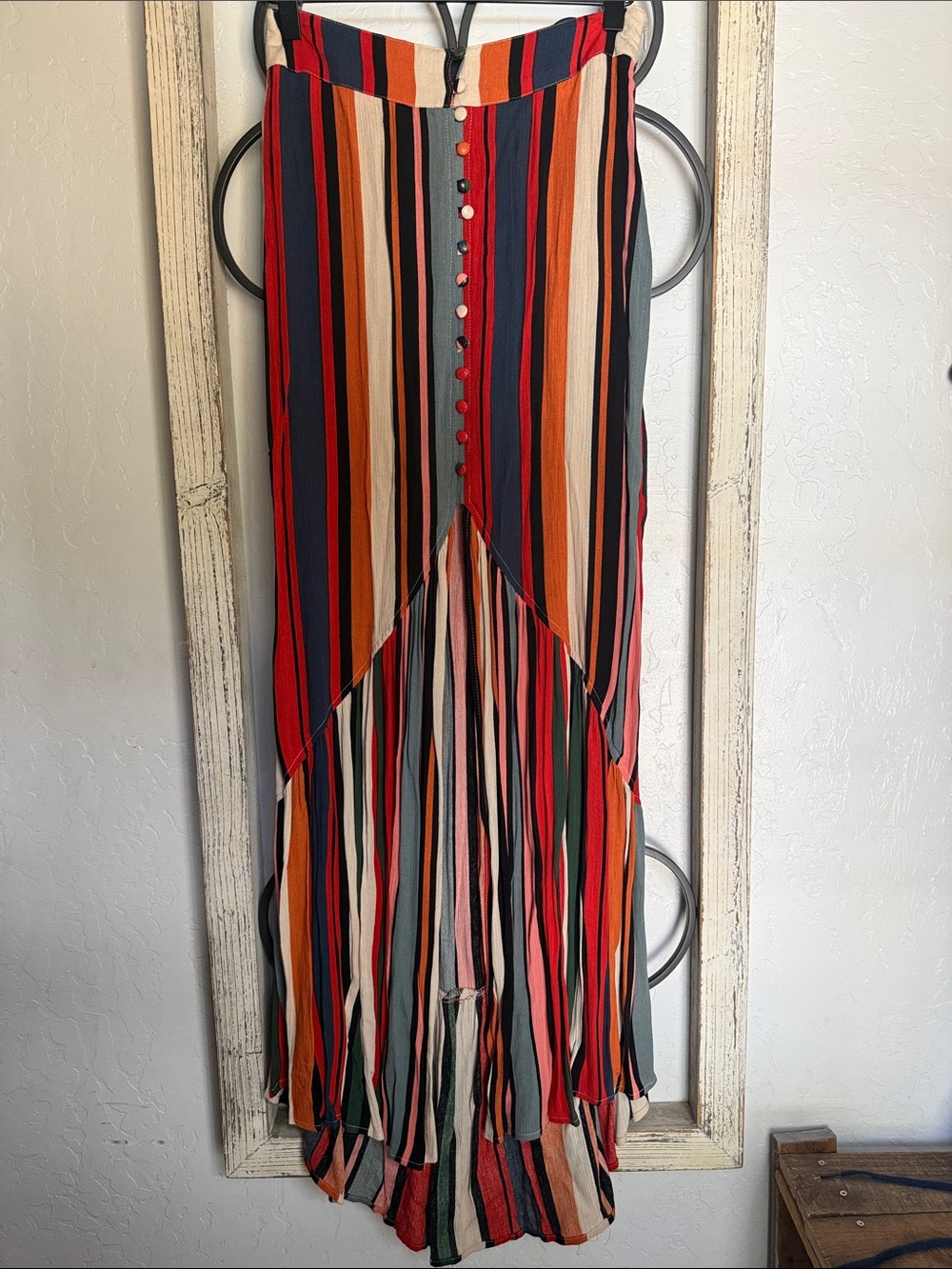 Olivaceous Striped Multicolor Button-Front Maxi Skirt | Size Medium
